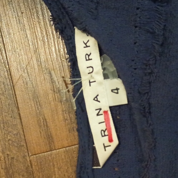 Trina Turk Navy Blue Lace Eyelet 1/2 Sleeve A Line Dress QQQ - Picture 2 of 5